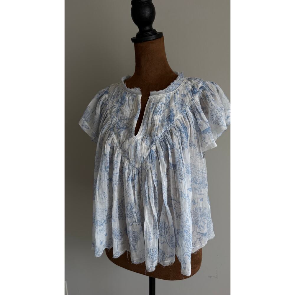 Free People Printed Padma Top – Blue/White, Size M $88 - Picture 9 of 13